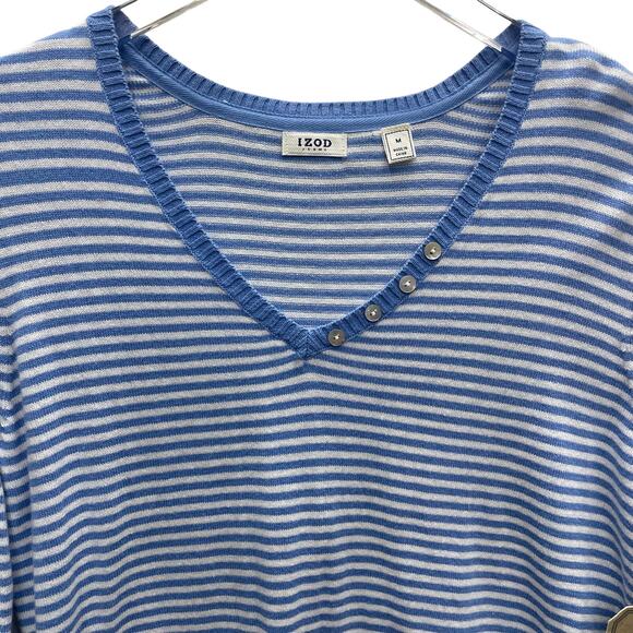 Izod Blue and White All Cotton V-Neckline Knit Top Women’s Size Medium - Picture 2 of 10
